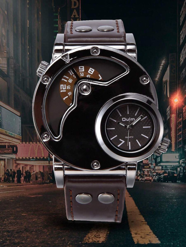 ساعت مردانه فشن دیو Dual-Time کوارتز با بند چرمی سبک هیپ-هاپ، مناسب برای استفاده روزمره و استایل اسپرت