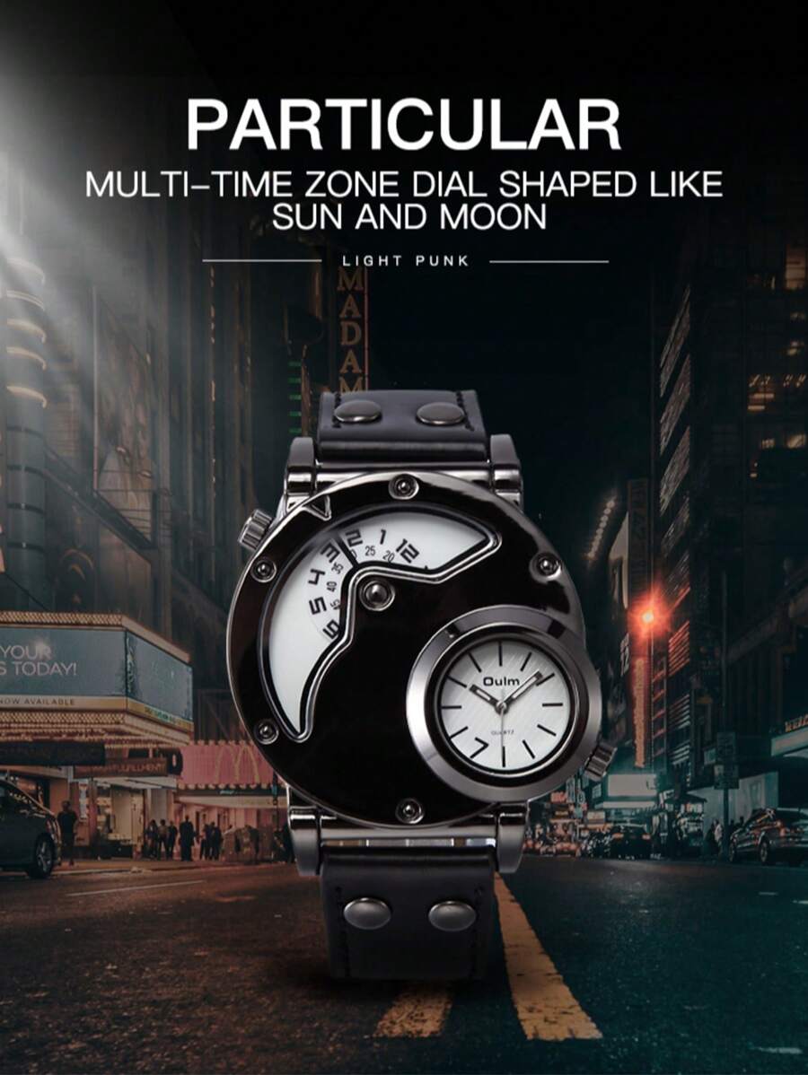ساعت مردانه فشن دیو Dual-Time کوارتز با بند چرمی سبک هیپ-هاپ، مناسب برای استفاده روزمره و استایل اسپرت