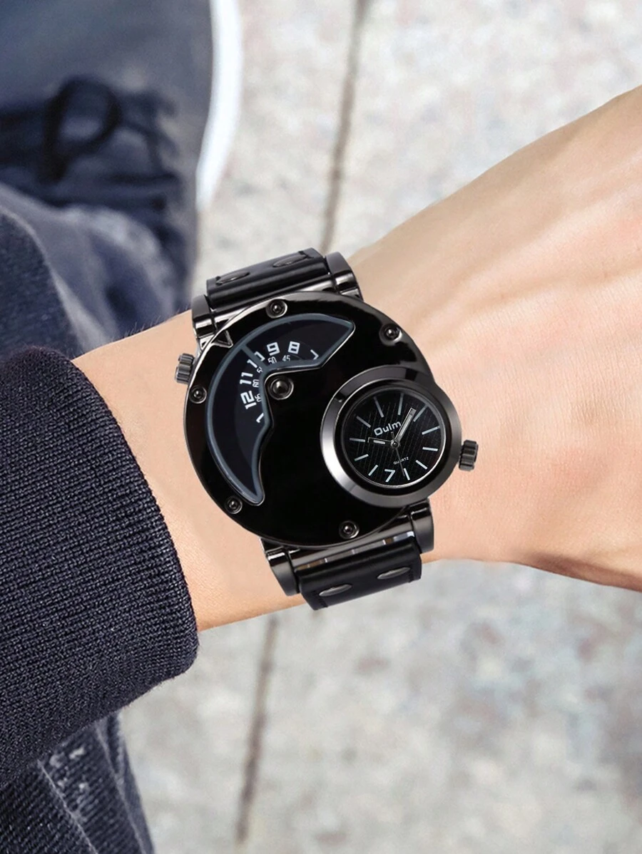 ساعت مردانه فشن دیو Dual-Time کوارتز با بند چرمی سبک هیپ-هاپ، مناسب برای استفاده روزمره و استایل اسپرت