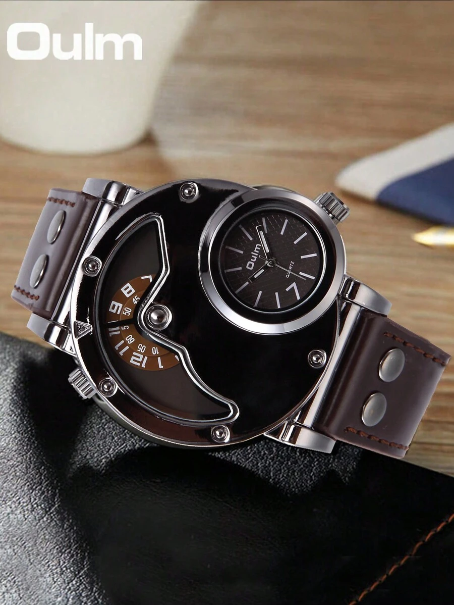 ساعت مردانه فشن دیو Dual-Time کوارتز با بند چرمی سبک هیپ-هاپ، مناسب برای استفاده روزمره و استایل اسپرت