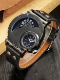 ساعت مردانه فشن دیو Dual-Time کوارتز با بند چرمی سبک هیپ-هاپ، مناسب برای استفاده روزمره و استایل اسپرت