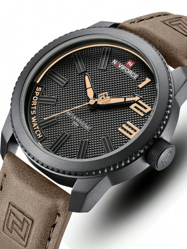 ساعت مردانه NAVIFORCE با طراحی کلاسیک و مقاوم در برابر آب، نمایش عقربهای، بند قهوهای—ظاهر جذاب و عملکرد قابلاطمینان برای استفاده روزمره