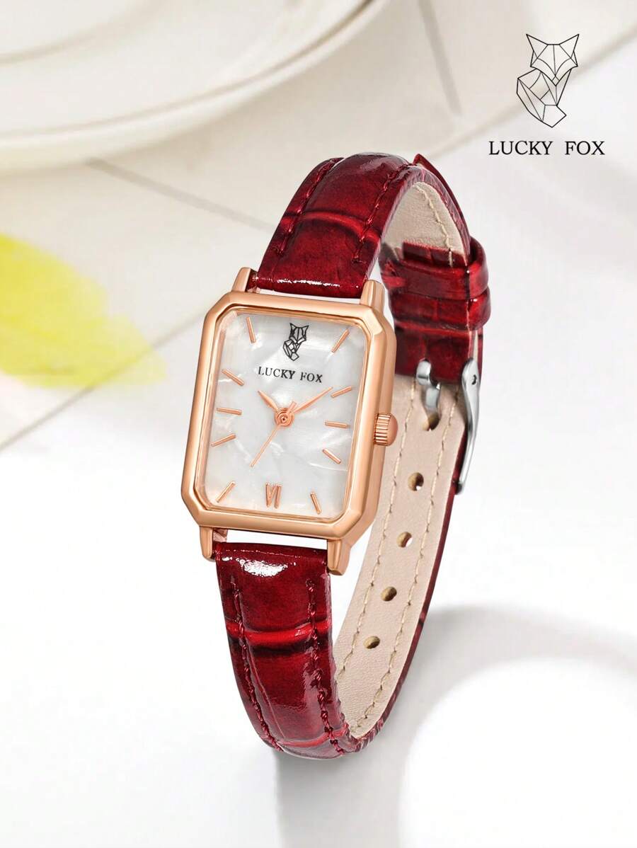 ساعت کوارتز زنانه LUCKYFOX با بند سفید PU و صفحه مربعی شیک — سبک، دقیق و ایده‌آل برای روزمرگی
