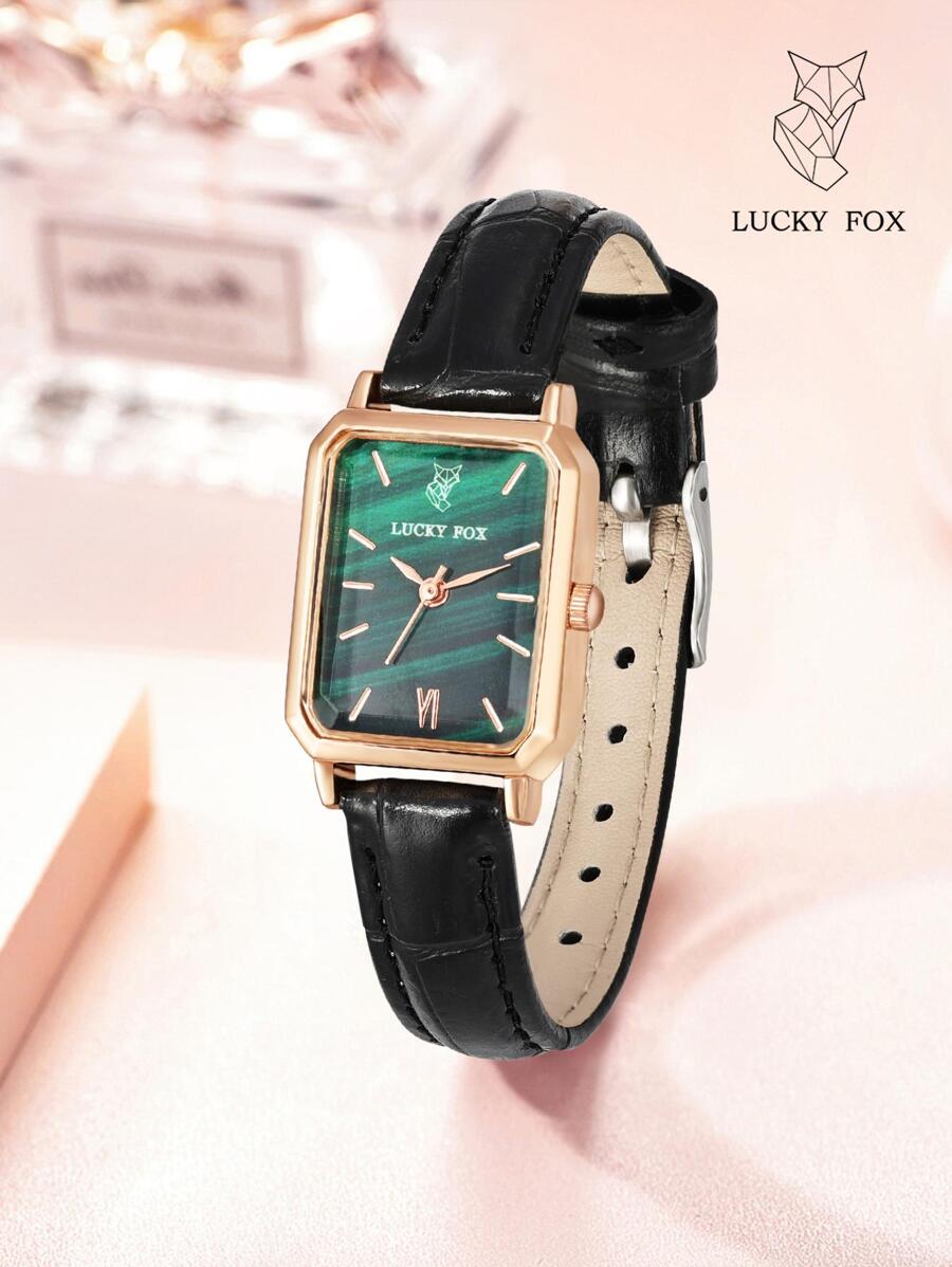 ساعت کوارتز زنانه LUCKYFOX با بند سفید PU و صفحه مربعی شیک — سبک، دقیق و ایده‌آل برای روزمرگی