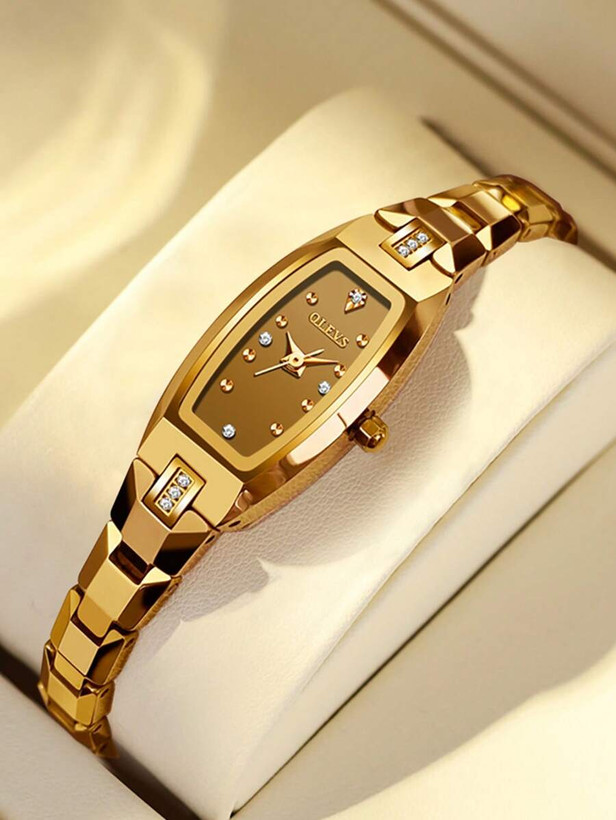 ساعت زنانه OLEVS با قاب بیضیشکل و تزئین نگین، فولاد تنگستن ضد زنگ با طراحی لوکس، نمایشگر تقویم دوگانه (روز و تاریخ)، ضدآب تا ۳ ATM — اکسسوری شیک برای استفاده روزمره، مجالس و هدیه ولنتاین