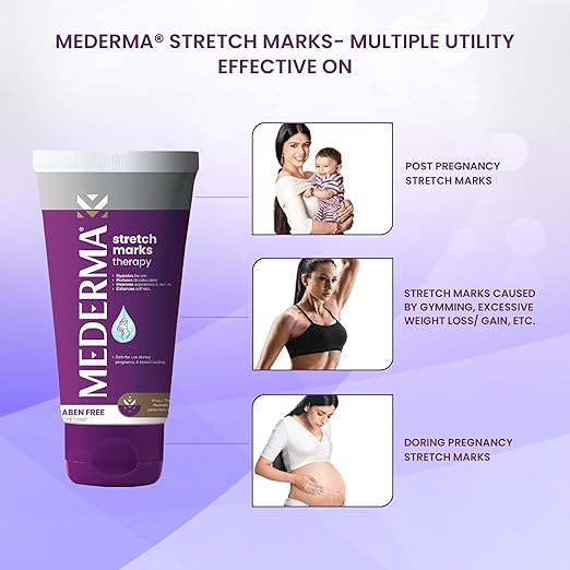 کرم درمان ترک پوست Mederma Stretch Marks Therapy – فرمول گیاهی سه‌گانه برای بهبود و پیشگیری ترک‌های ناشی از بارداری، وزن یا رشد سریع