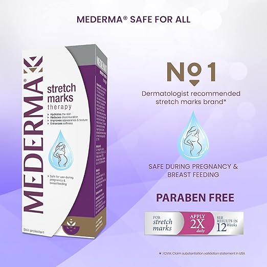 کرم درمان ترک پوست Mederma Stretch Marks Therapy – فرمول گیاهی سه‌گانه برای بهبود و پیشگیری ترک‌های ناشی از بارداری، وزن یا رشد سریع