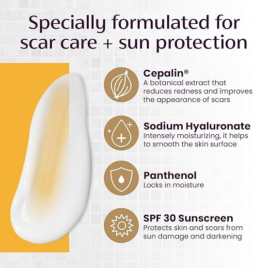 کرم محافظ و درمانی Mederma Scar Cream Plus SPF 30 – محافظت همه‌کاره و بهبود ظاهری جای زخم