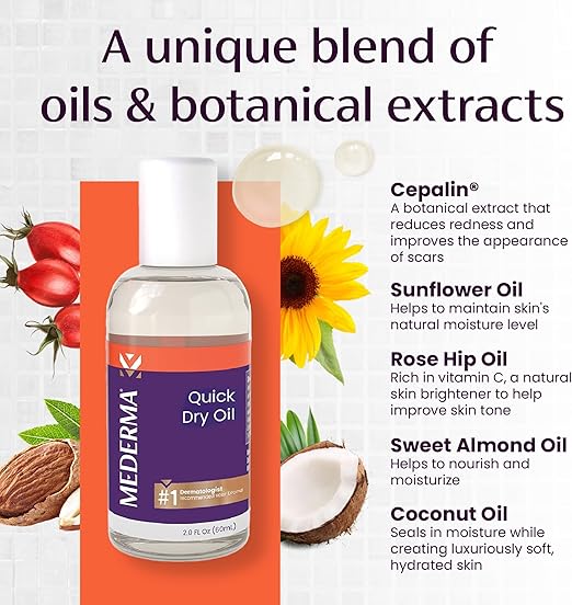 وغن سریع‌جذب Mederma Quick Dry Oil – ترکیب گیاهی بی‌چرب برای ترمیم جای زخم و ترک‌های پوستی