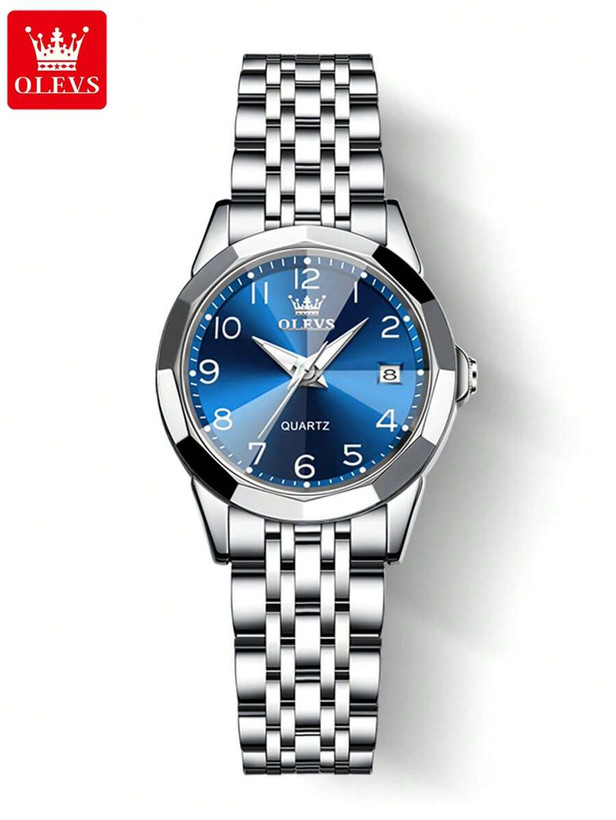 ساعت مچی زنانه لوکس OLEVS با بند استیل ضدزنگ، طراحی مدرن کوارتز، ضد آب 30 متری، تاریخدار و شبتاب