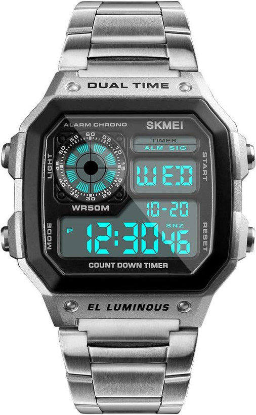 ساعت دیجیتال ورزشی SKMEI مدل Chronograph با تایمر معکوس، چراغ LED و مقاومت آب تا ۵۰ متر