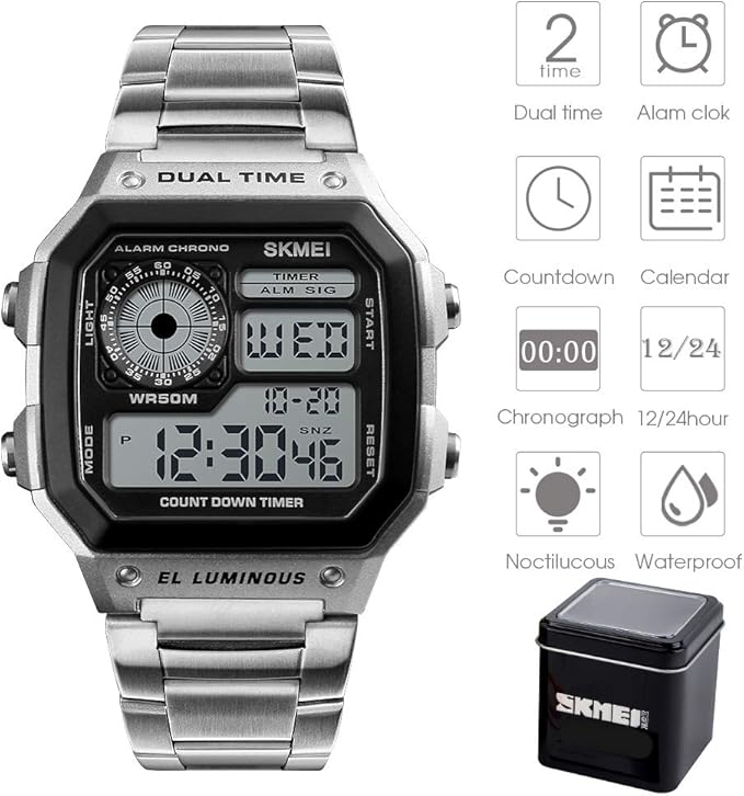 ساعت دیجیتال ورزشی SKMEI مدل Chronograph با تایمر معکوس، چراغ LED و مقاومت آب تا ۵۰ متر