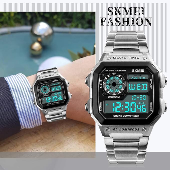 ساعت دیجیتال ورزشی SKMEI مدل Chronograph با تایمر معکوس، چراغ LED و مقاومت آب تا ۵۰ متر