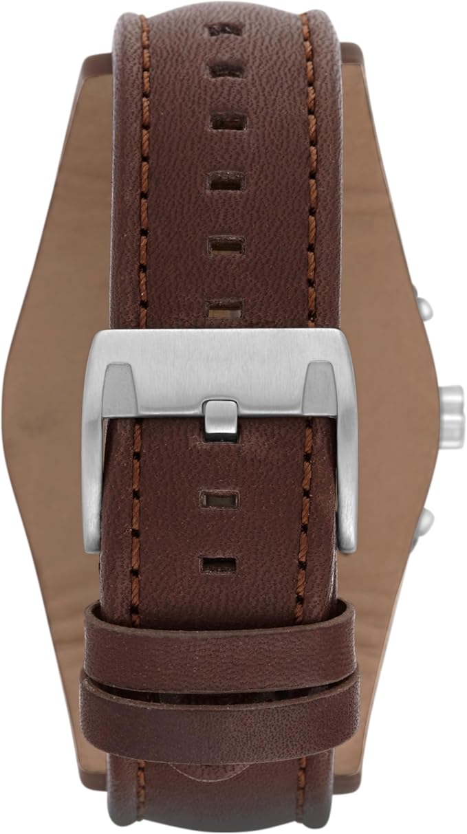 ساعت کرونوگراف Fossil Coachman مدل CH2891 با قاب فولادی سیلور، صفحه مشکی، بند چرمی قهوه‌ای و مقاومت آب ۱۰۰ متری