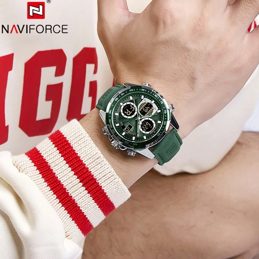 ساعت مچی مردانه NAVIFORCE مدرن نظامی کرونوگراف – عقربه‌ای + دیجیتال، ضدآب، طراحی لوکس ورزشی