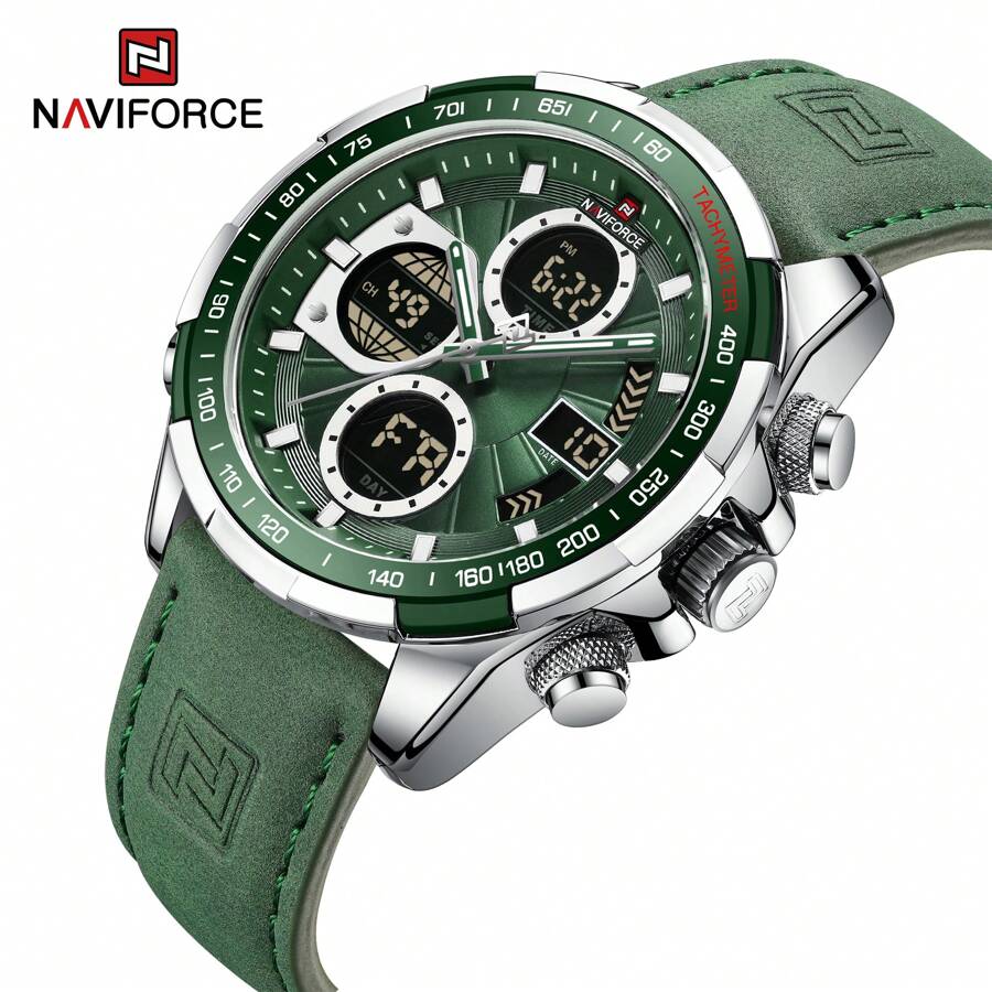 ساعت مچی مردانه NAVIFORCE مدرن نظامی کرونوگراف – عقربه‌ای + دیجیتال، ضدآب، طراحی لوکس ورزشی