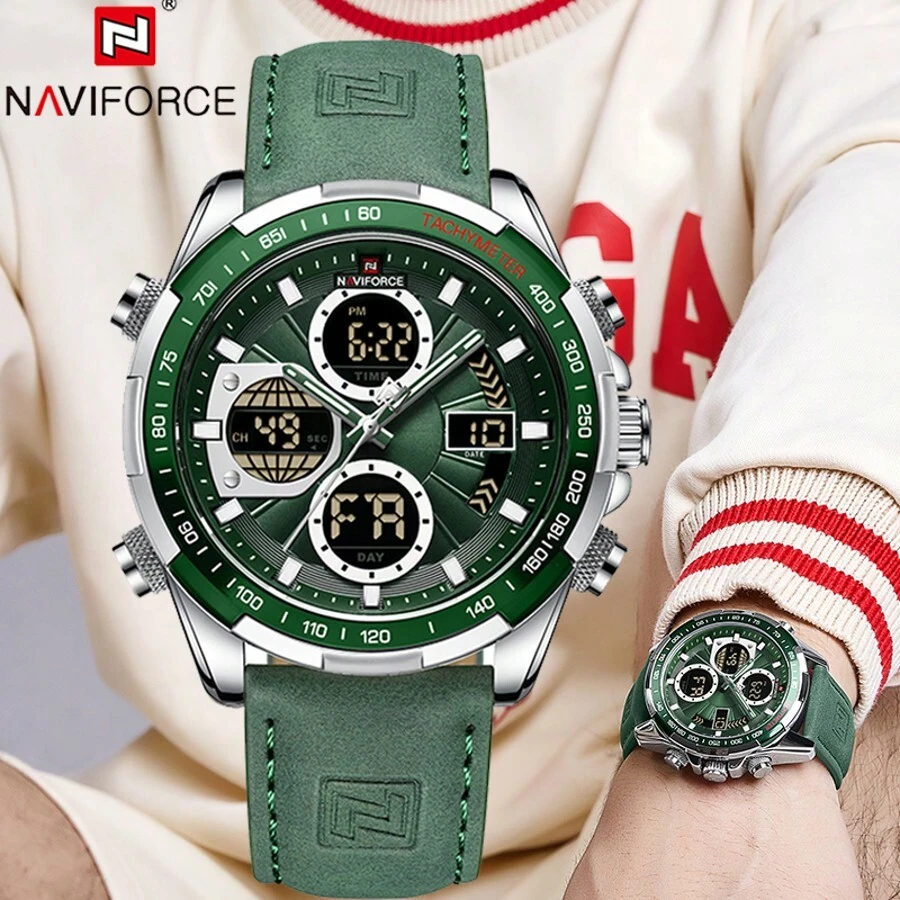 ساعت مچی مردانه NAVIFORCE مدرن نظامی کرونوگراف – عقربه‌ای + دیجیتال، ضدآب، طراحی لوکس ورزشی